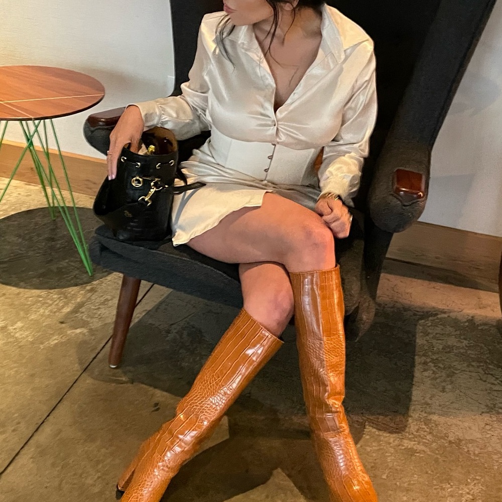 Silk Long Sleeve Silk dress with corset belt